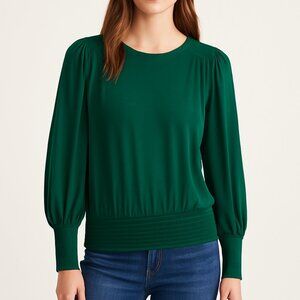 Ann Taylor Dark Emerald Green Blouson Sleeve Top – Size L